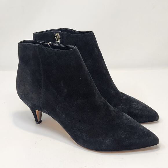 Sam Edelman Women Kinzey Black Suede Ankle Boot Bootie Size 7 M Kitten Heel Zip - Picture 1 of 9